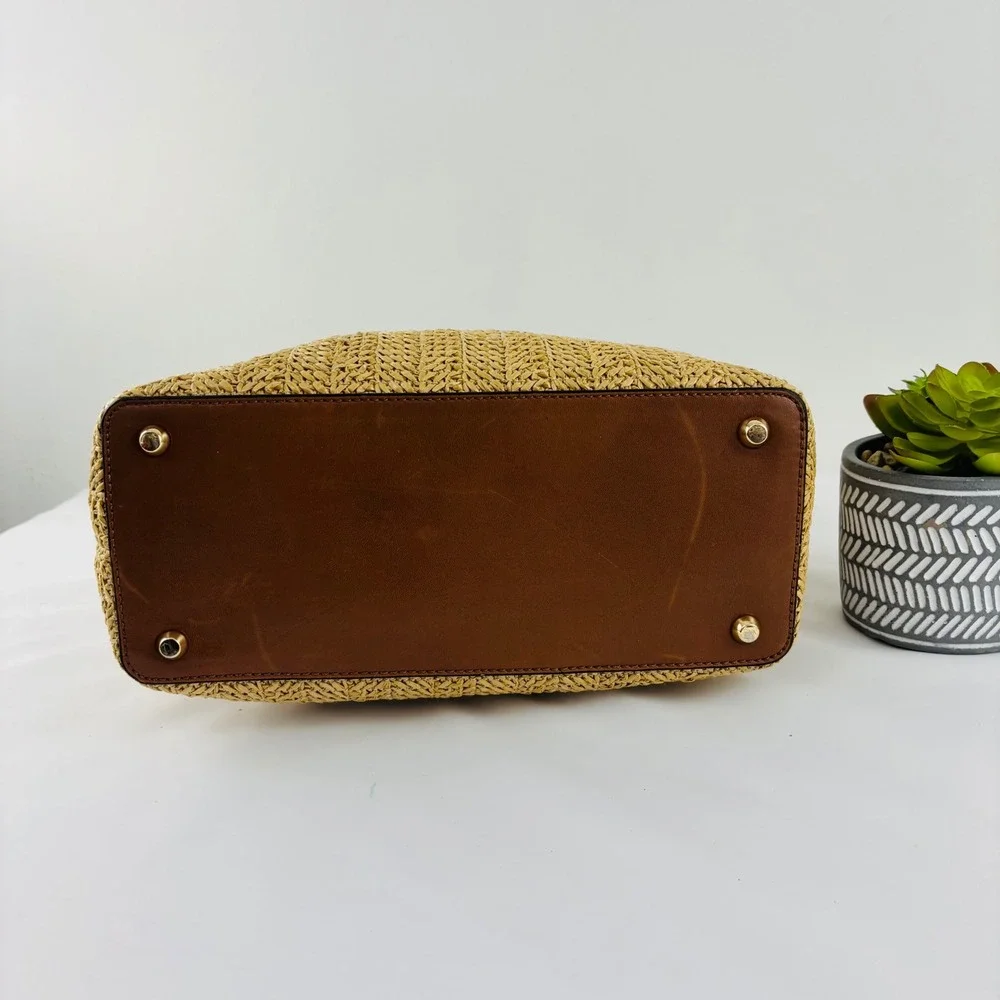 Michael Kors Straw Rattan Brown Leather Gold Chain Summer Bag Purse